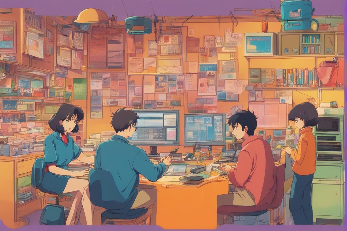 1990s anime low resolution screengrab mother father family starting a tech business